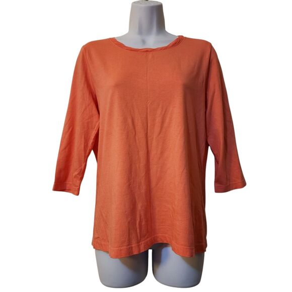 Christopher & Banks Womens 3/4 Sleeve Basic Tee Size PM Orange Pleated Neckline - Picture 1 of 10